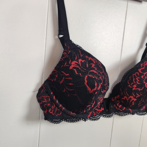 La Senza Obsession Black Red Lace Bra Plunge Underwire Padded Push-Up 34A sexy - Picture 4 of 7